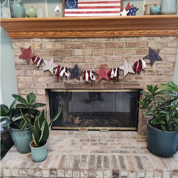 Rustic Americana Wooden Star & Rag Tassel Garland, 6' - Picture 1 of 4